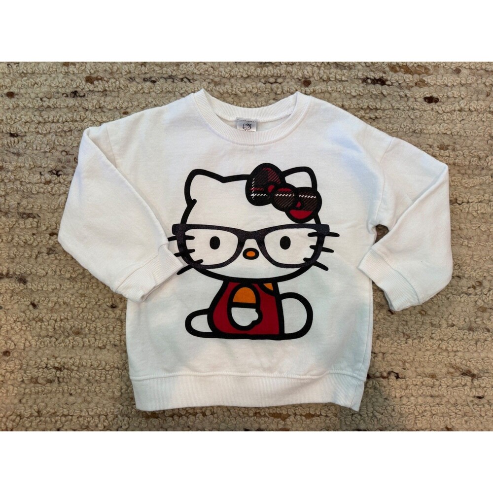Hello Kitty Glasses Graphic Sweatshirt Size 3T White Pullover Cozy Top
